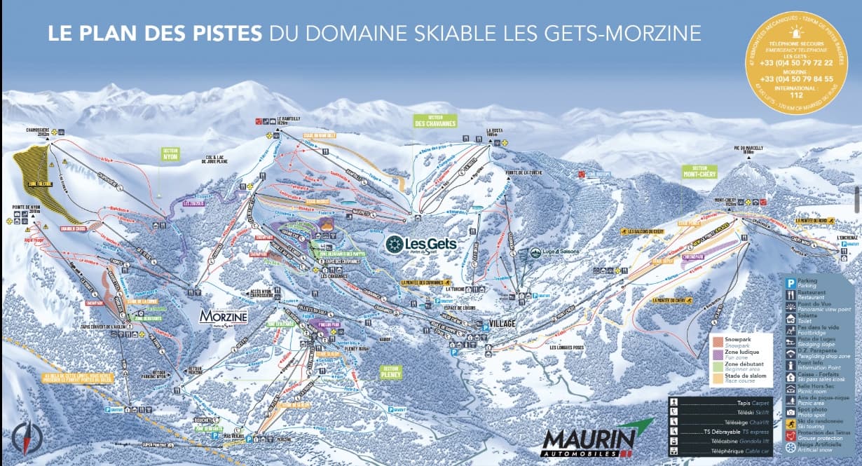 Piste map of the Les Gets–Morzine ski area, Portes du Soleil